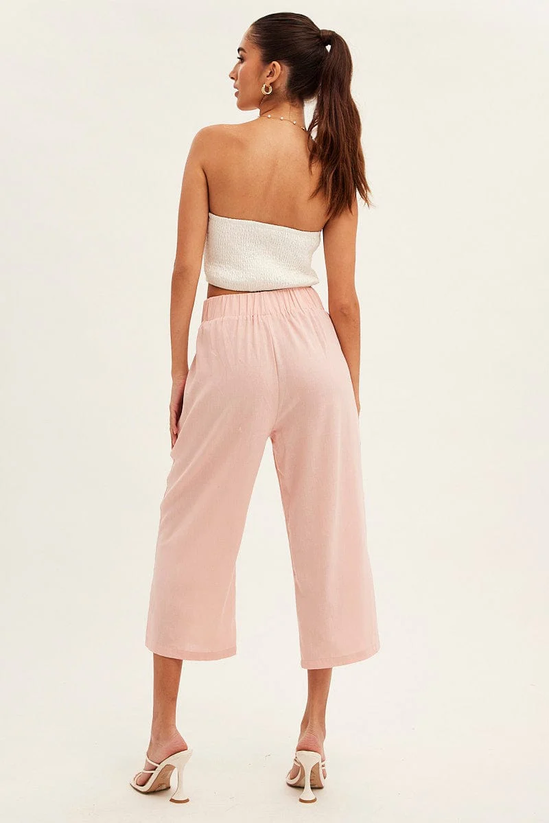 Pink Twist Front Textured Cotton Pant