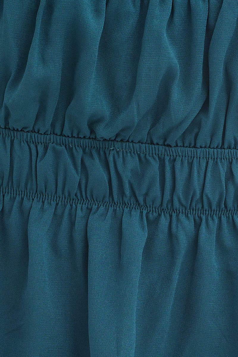 Blue Peplum Top Long Sleeve Ruched Front