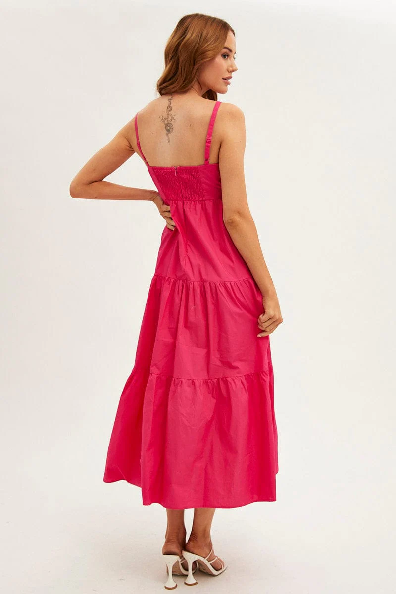 Pink Maxi Dress Sleeveless Ruched Front