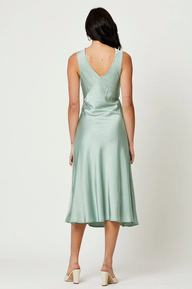 Green Satin Slip Dress