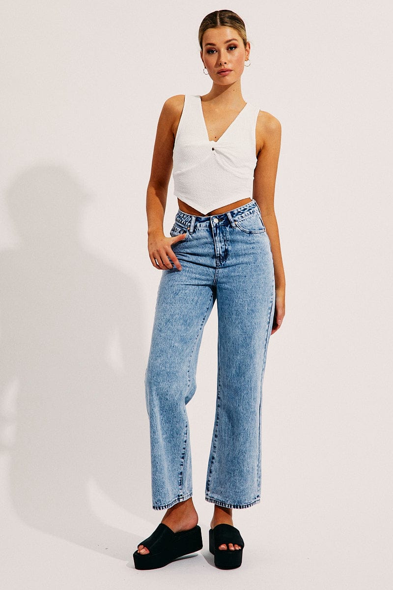 White Scarf Hem Twist Front Top