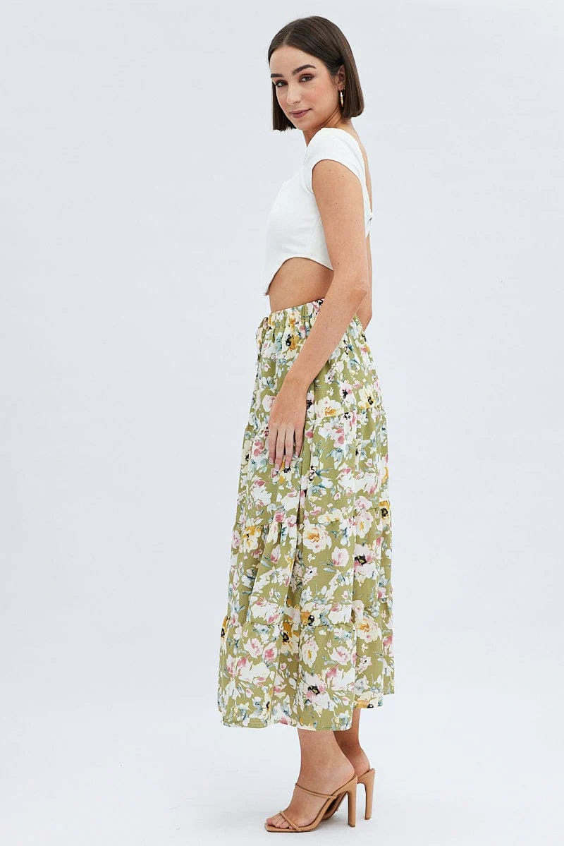 Print Maxi Skirt Tiered