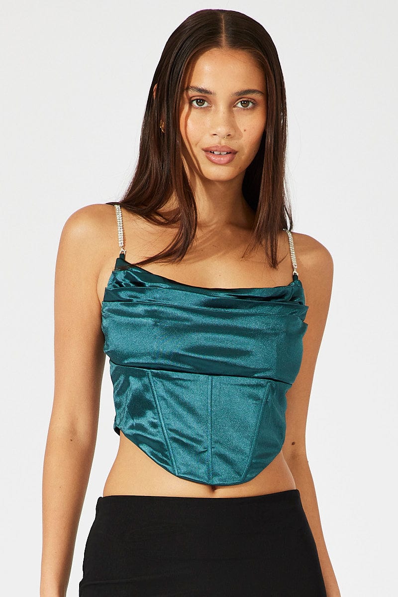 Green Satin Cami Sleeveless Strap