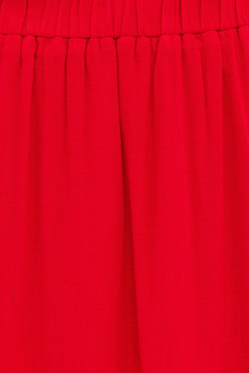 Red Maxi Skirt High Waist Split Tiered