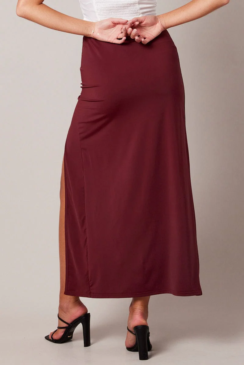 Purple Maxi Skirt Mid Rise Split Nylon