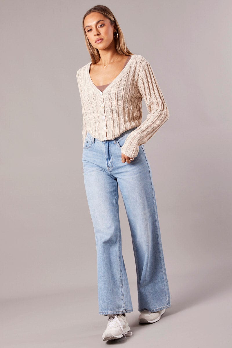 Beige Knit Cardigan Long Sleeve