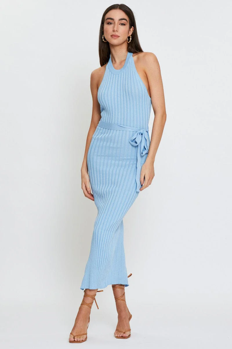 Blue Bodycon Dress Maxi Knit