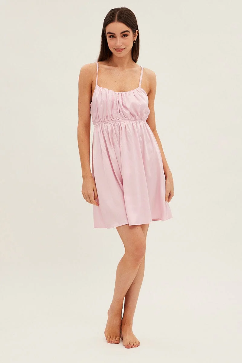 Pink Nightie Sleeveless Scoop Necksatin Slip Dress