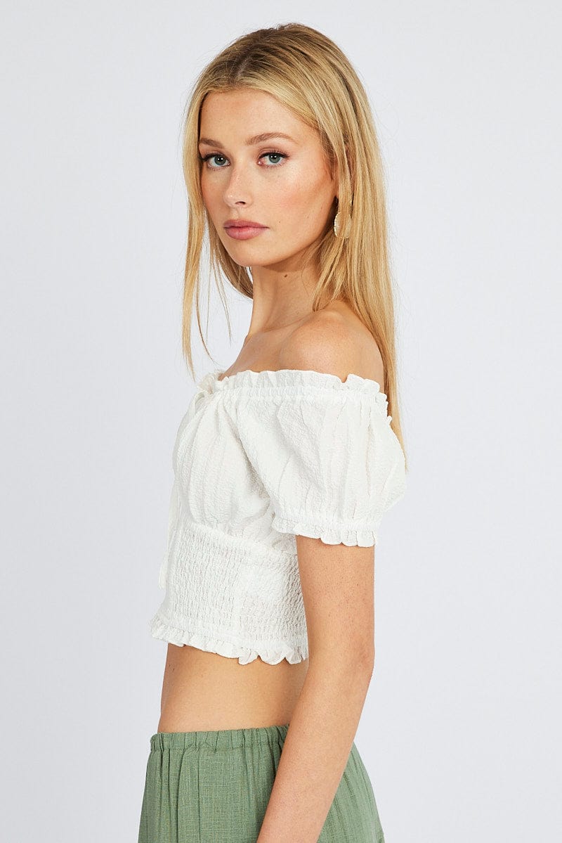 White Ruched Top Short Sleeve