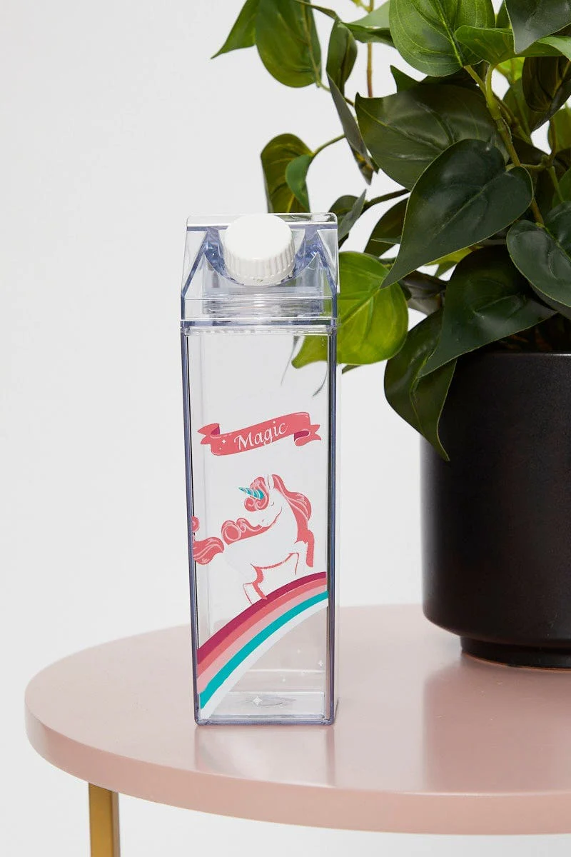 Pink Magic Unicorn Carton Clear Drinks Bottle