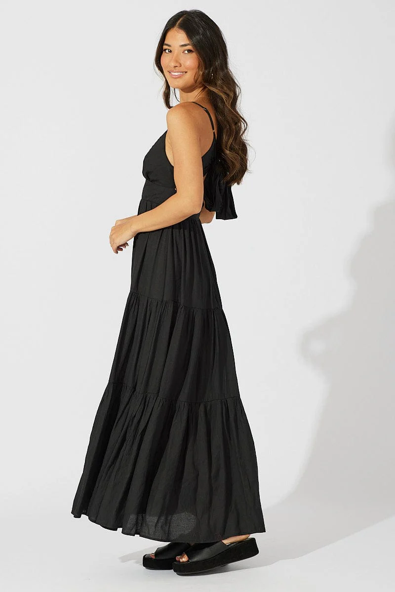 Black Maxi Dress Tiered Sleeveless