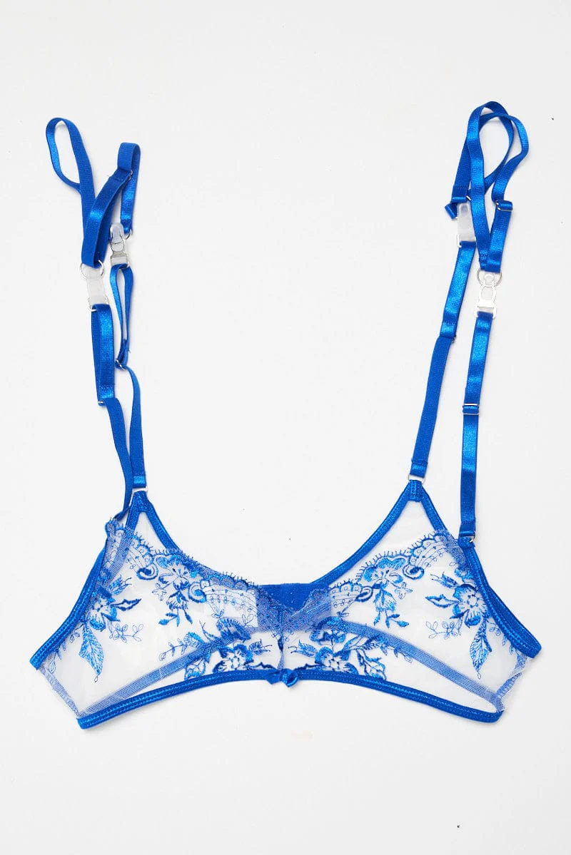 Blue Embroidery Lingerie Set