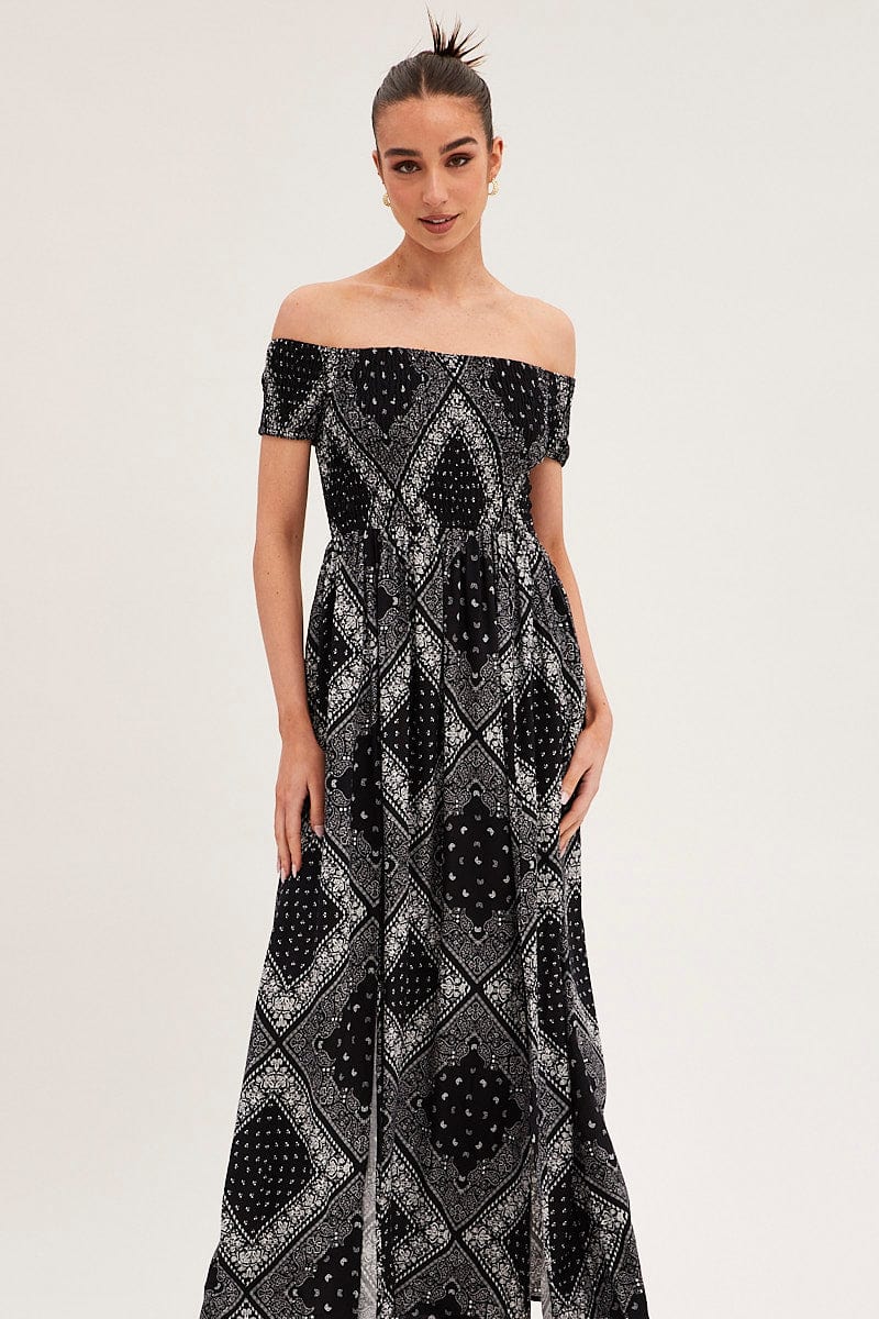 Black Boho Maxi Dress Off Shoulder