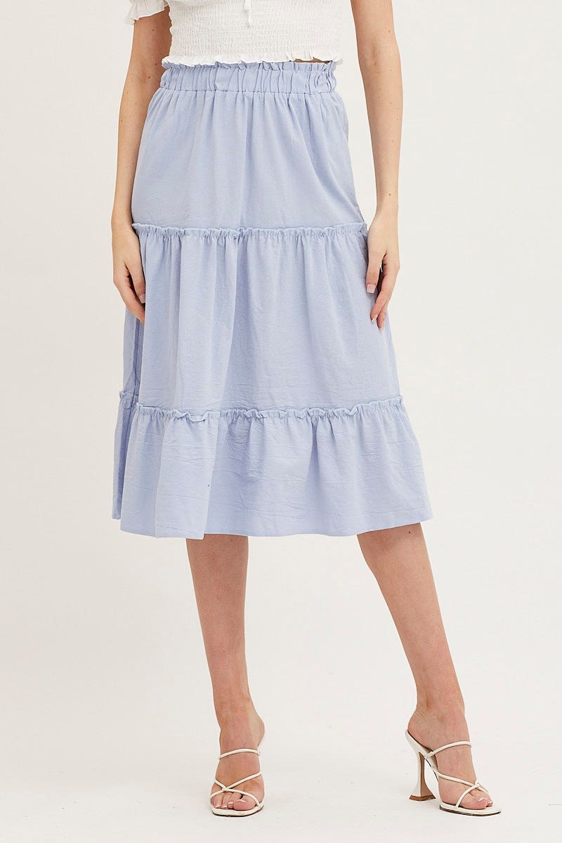 Blue Tiered Midi Skirt