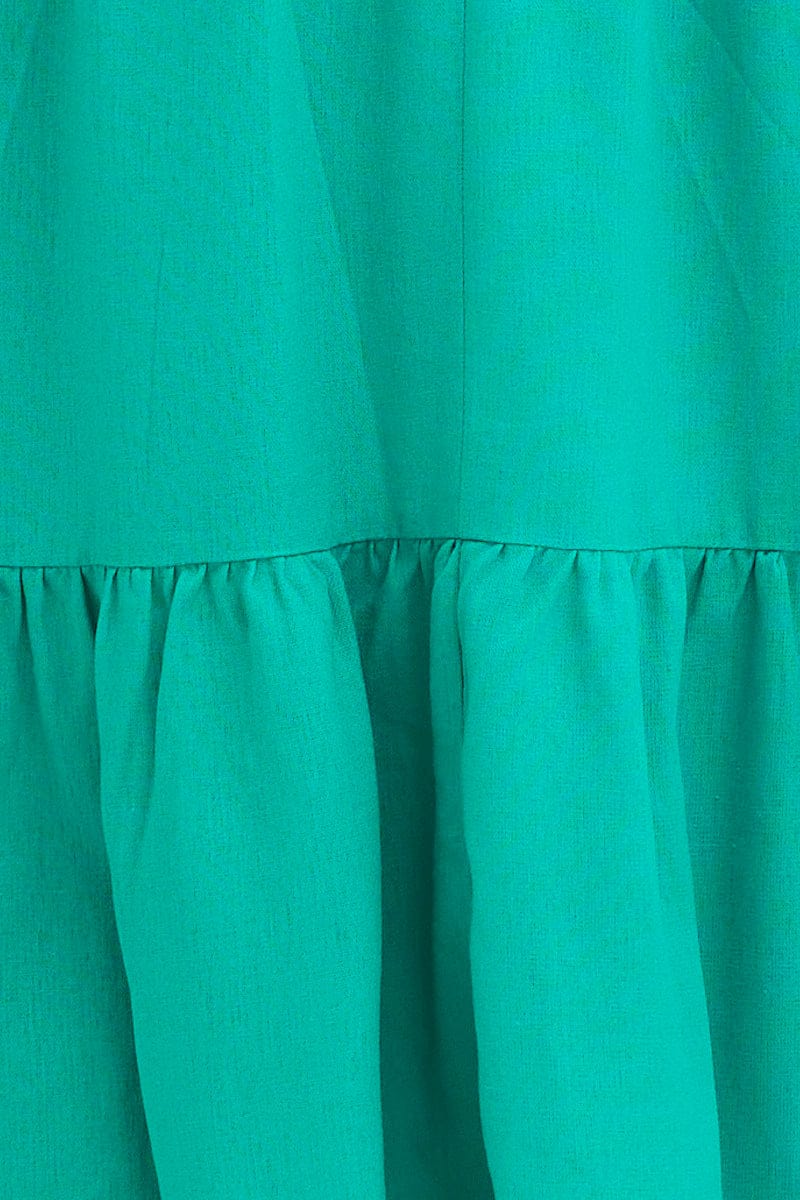 Green Maxi Dress Sleeveless Square Neck Linen Blend