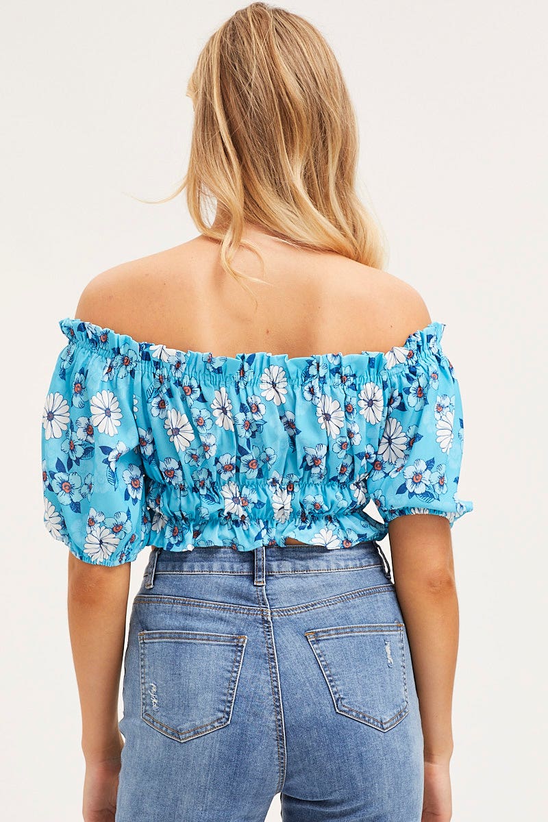 Print Crop Top Off Shoulder