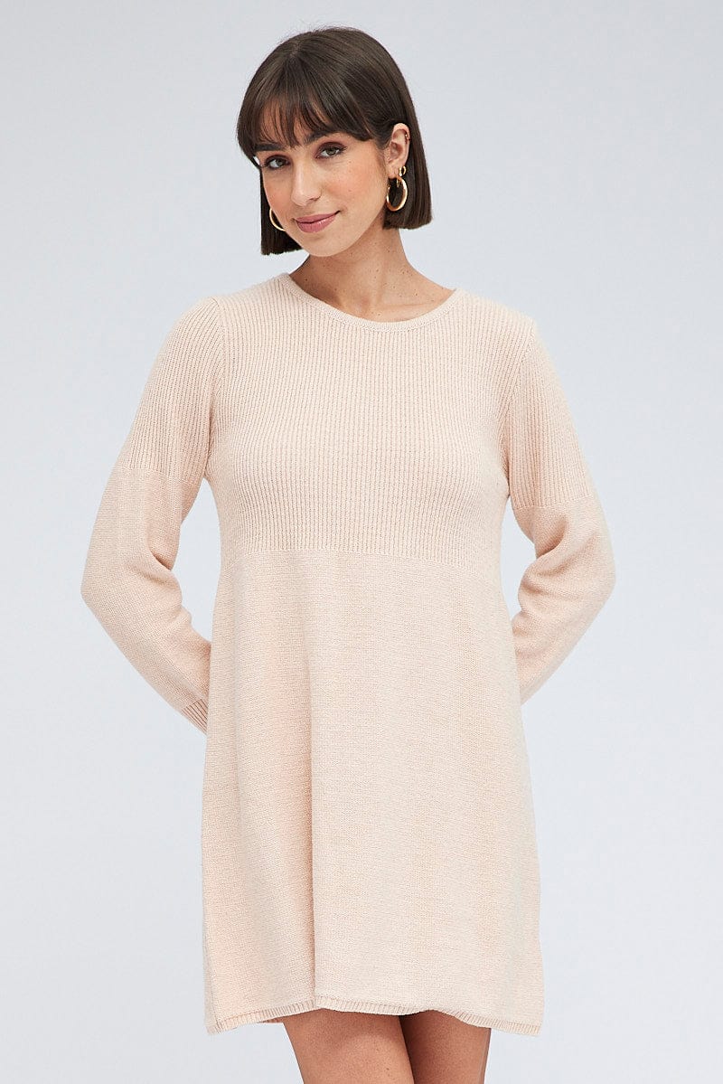 Pink Knit Dress Long Sleeve