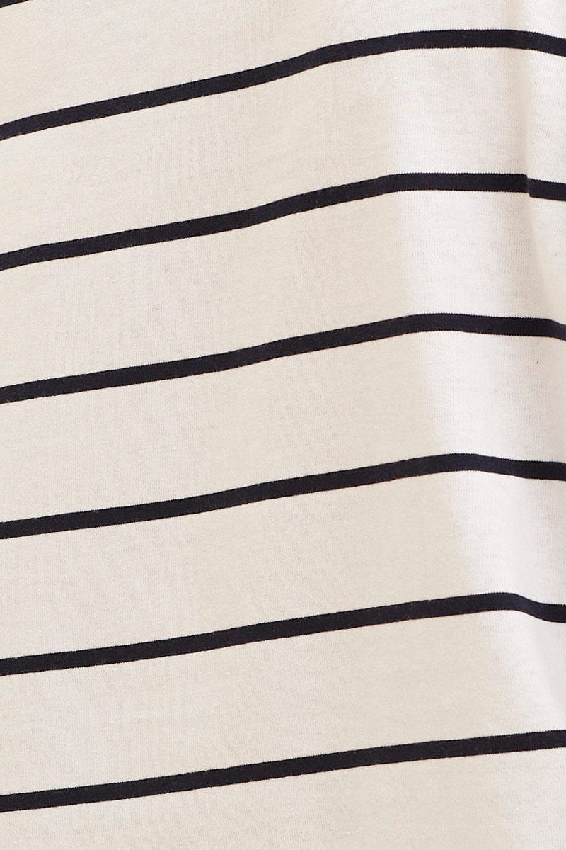 Stripe Boxy Top Wide Neck Long Sleeve