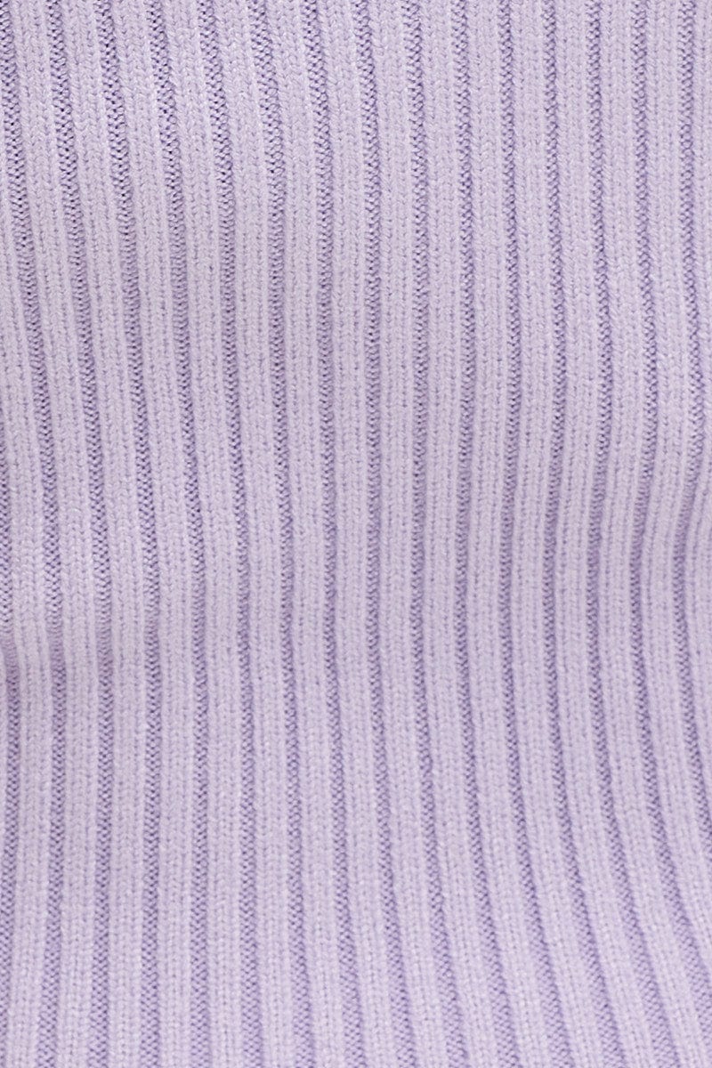 Purple Knit Top Sleeveless Crop V-Neck