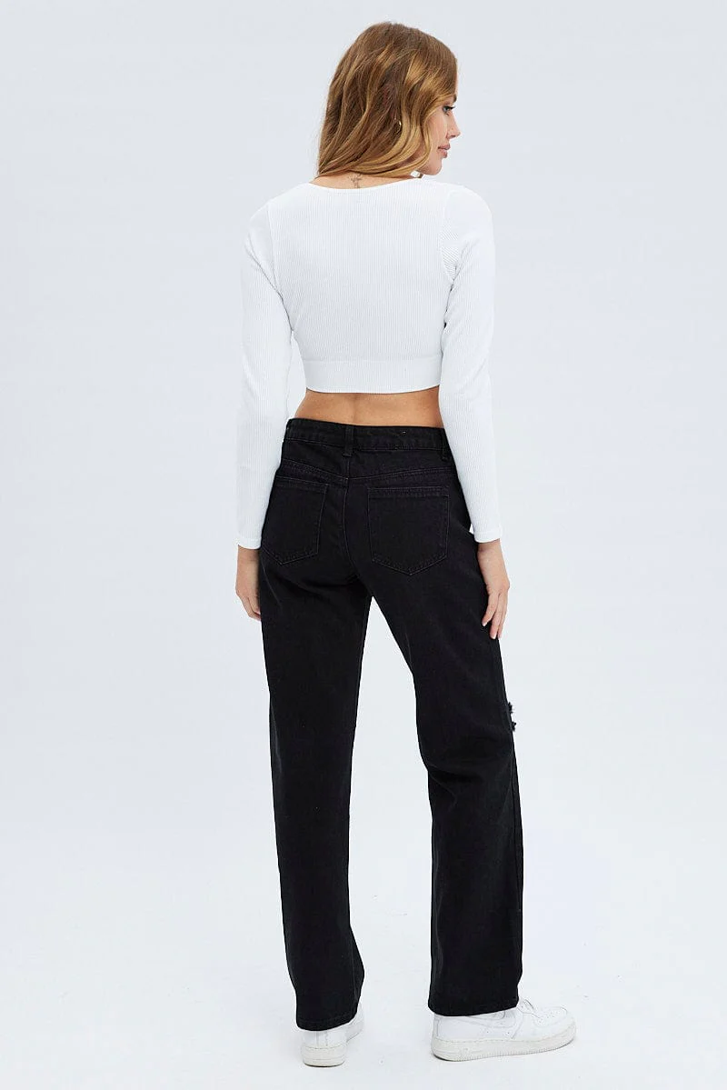 Black Straight Denim Jeans High rise