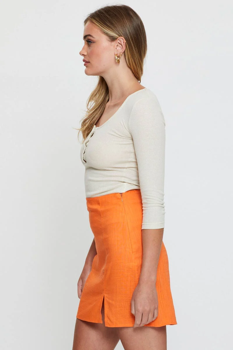 Orange Mini Skirt High Rise