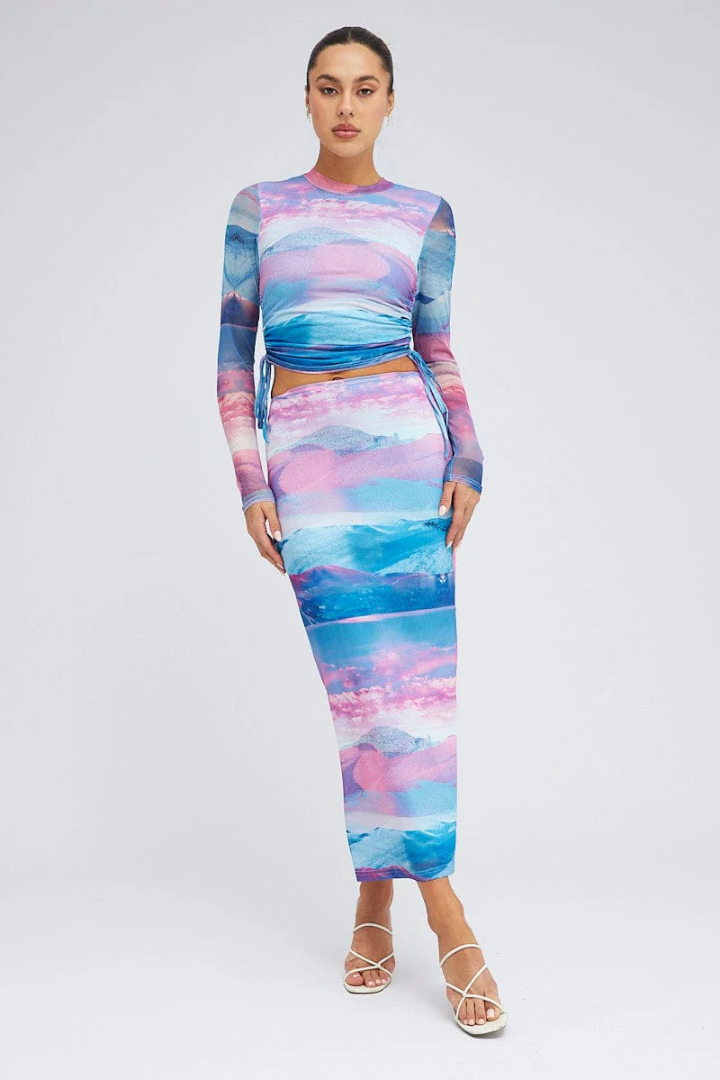 Pink Abstract Midi Skirt Mesh
