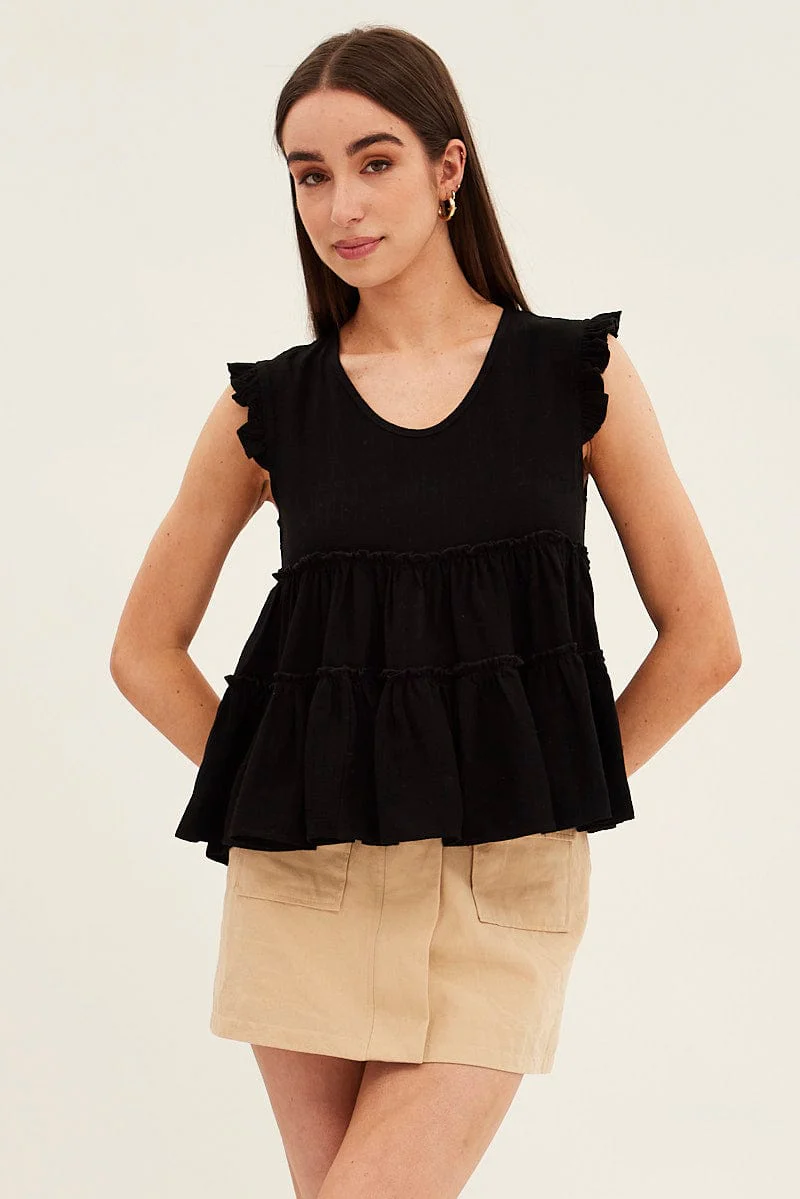 Black Ruffle Tiered Top