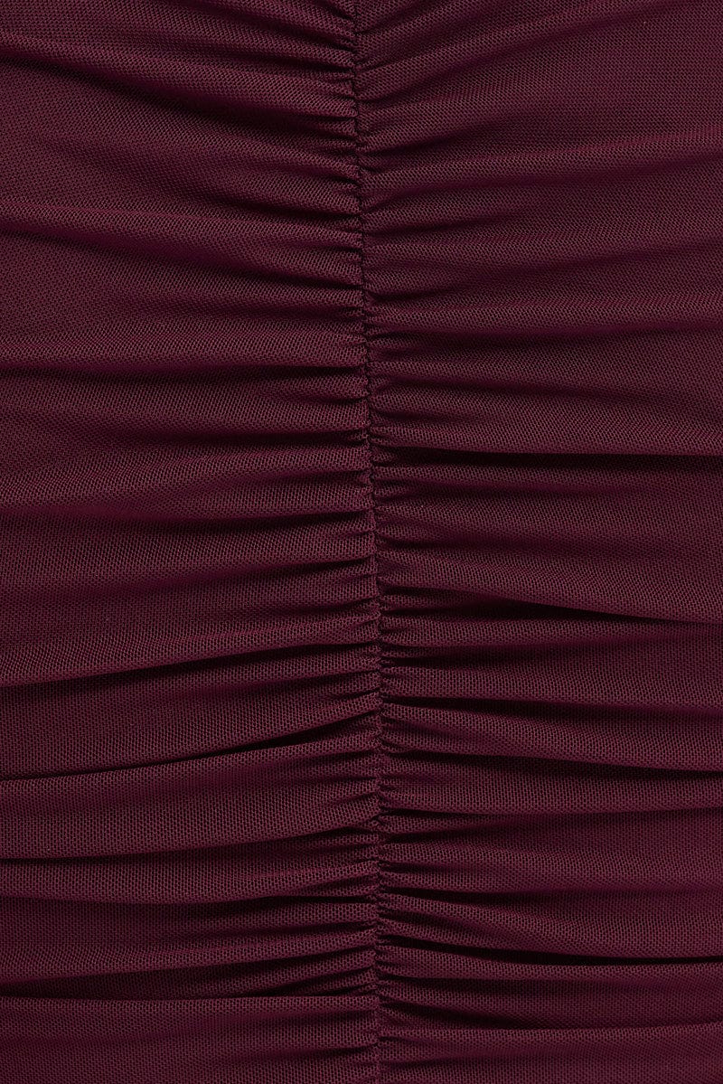 Purple Mesh Top Long Sleeve Ruched Hook And Eye