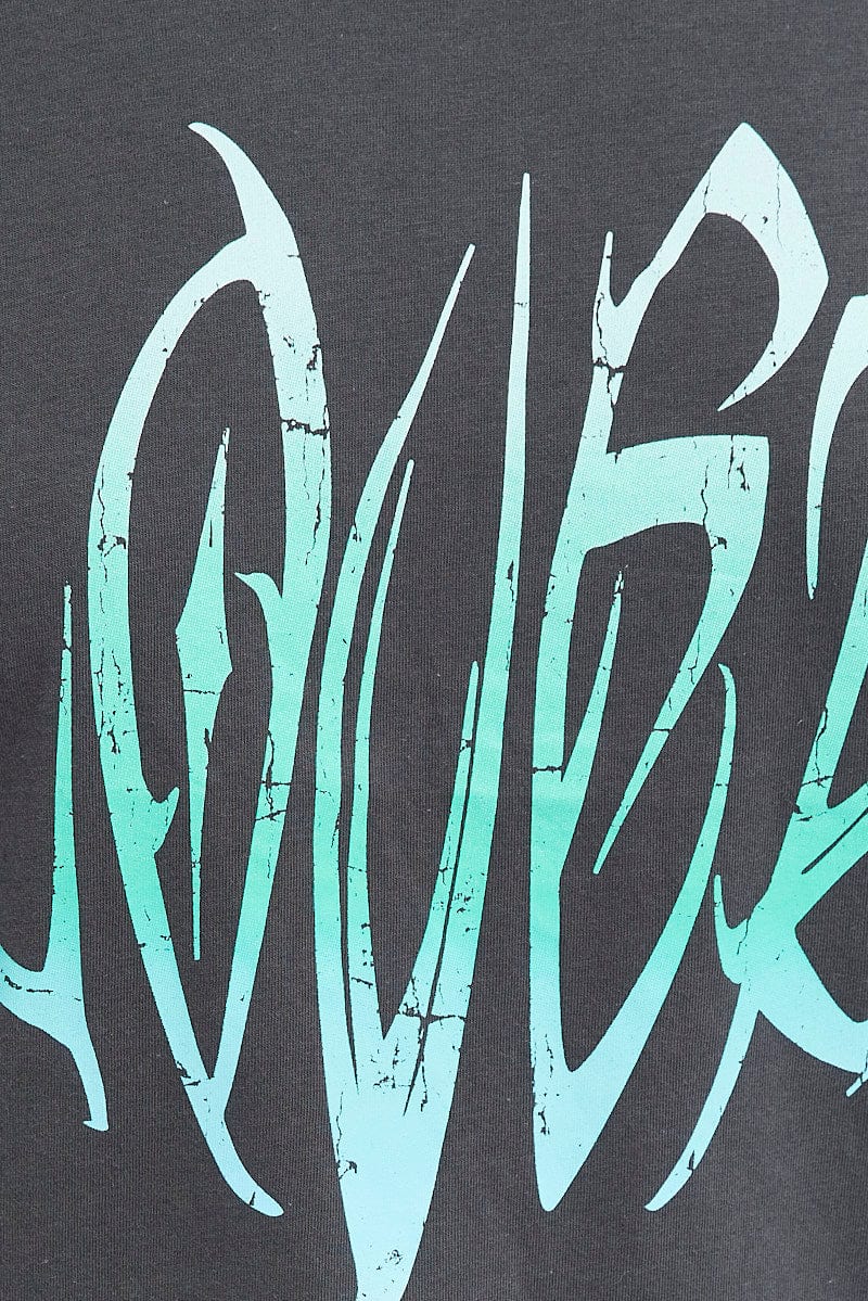 Grey Graphic Tee Short Sleeve Round Neck