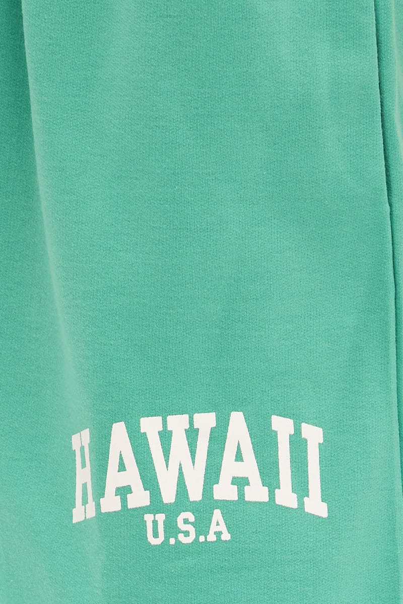 Green Elastic Waist Biker Track Shorts