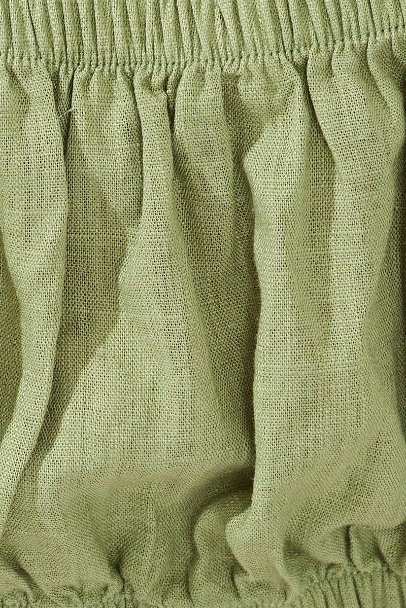 Green Tie Crop Top Long Sleeve