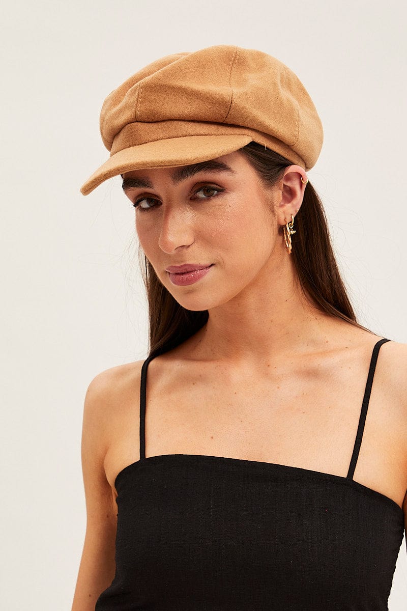 Beige Plain Baker Boy Hat