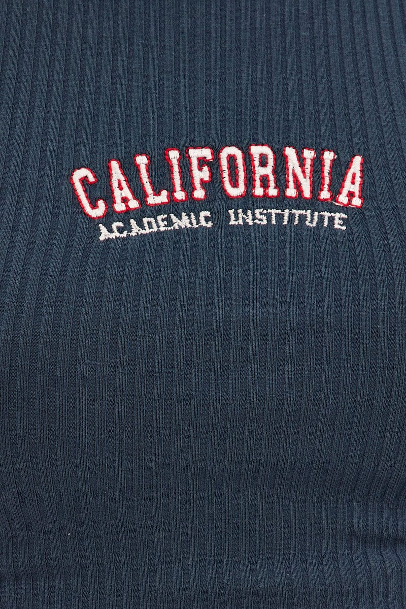 Blue Crop Tank California Embroidered