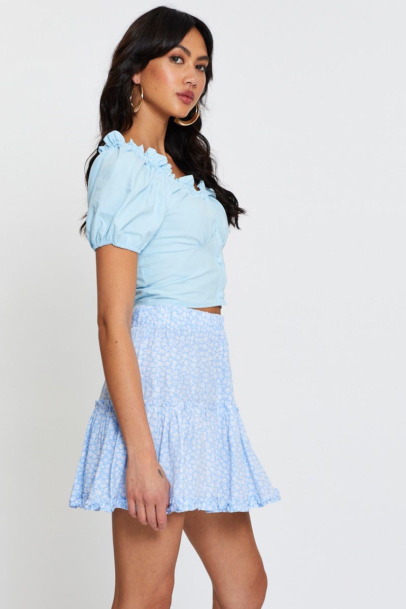 Print Mini Skirt Elastic Waist