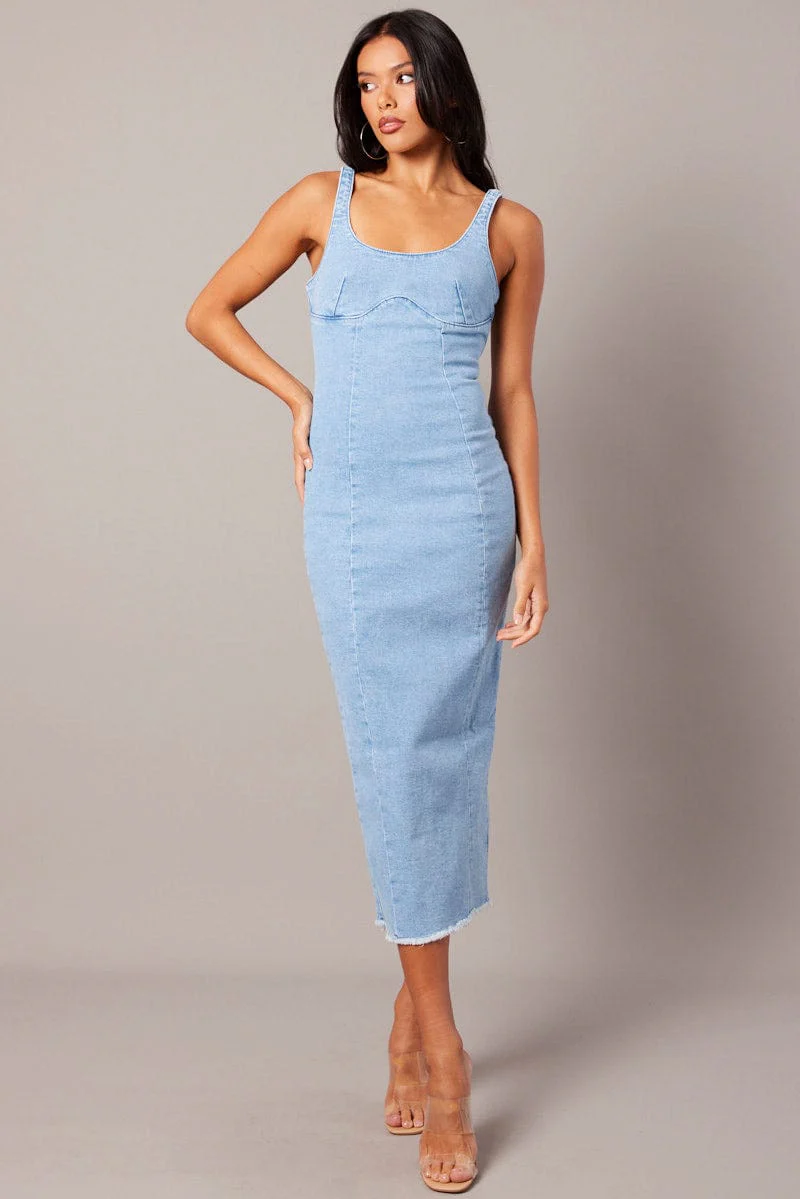 Denim Midi Dress Sleeveless Denim