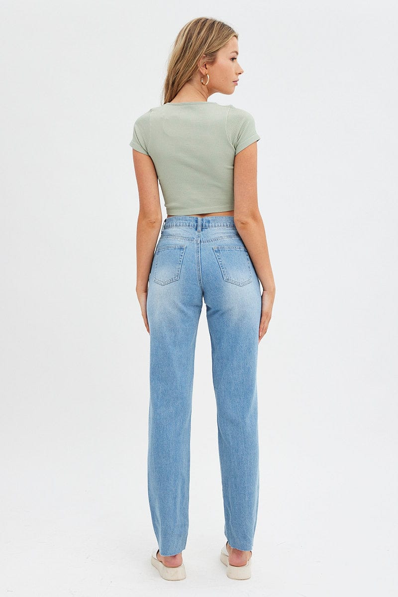 Blue Baggy Denim Jean Mid Rise