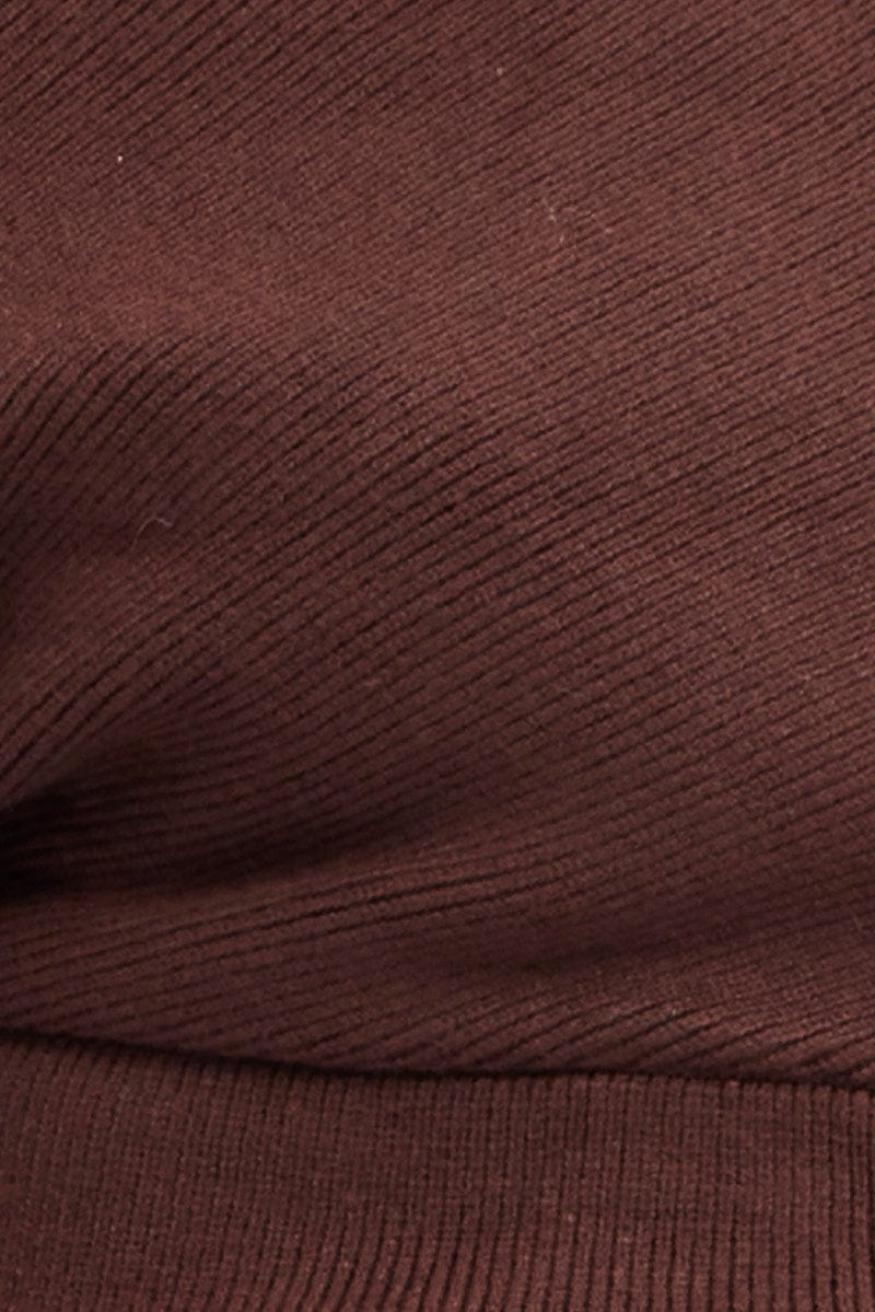 Brown Knit Top Long Sleeve Cross Over