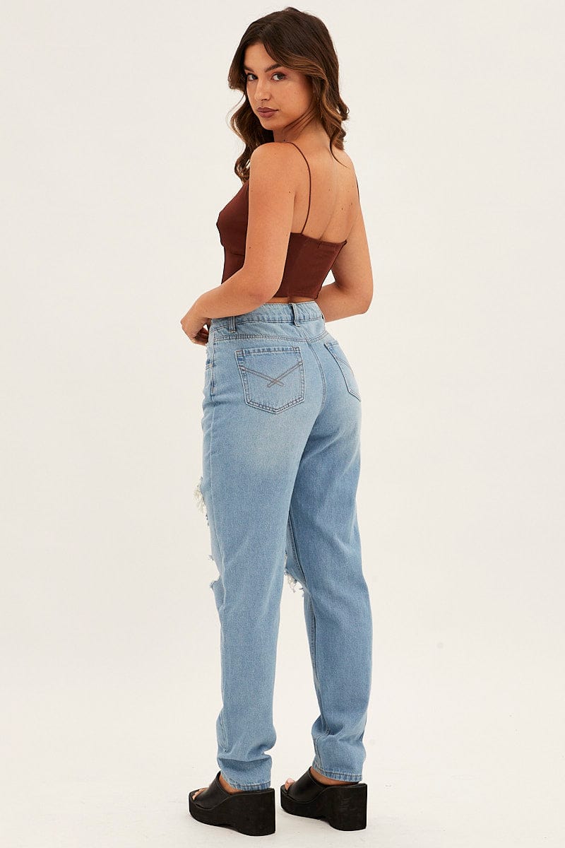 Blue Baggy Jeans High Rise Denim