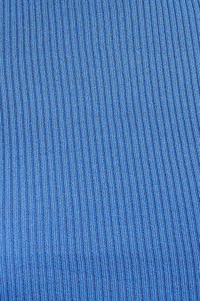 Blue Round Neck Rib Knit Tank Top