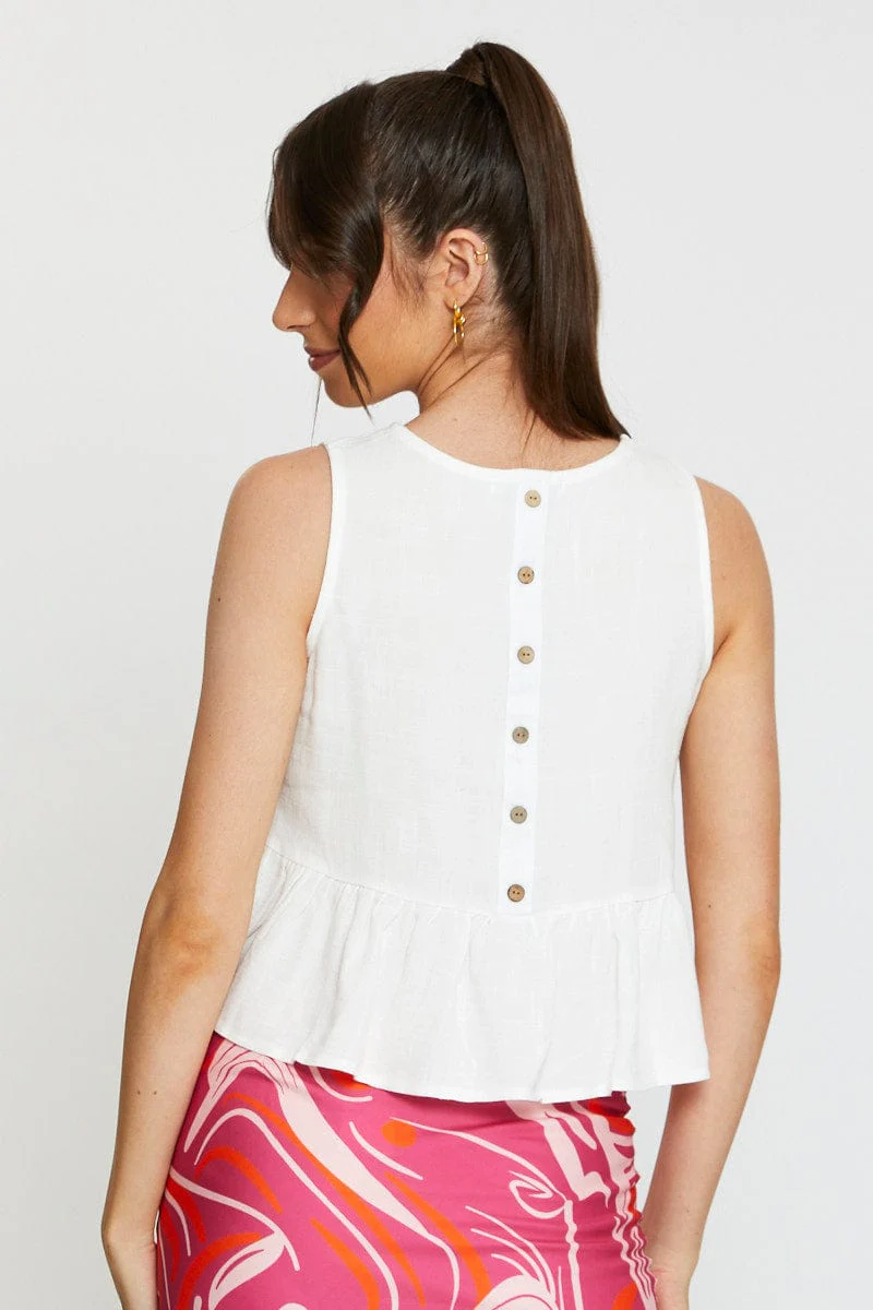 White Peplum Top Sleeveless Ruffle