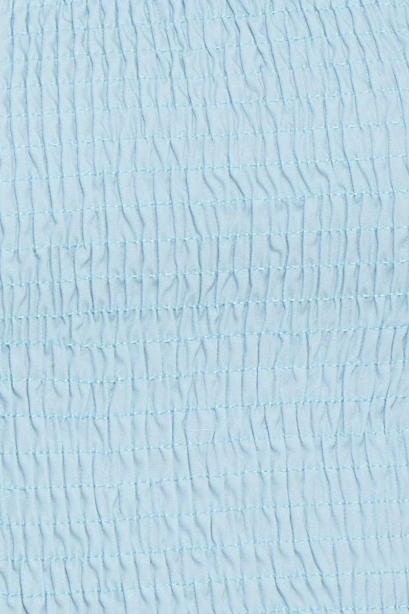 Blue Puff Sleeve Top Short Sleeve Crop