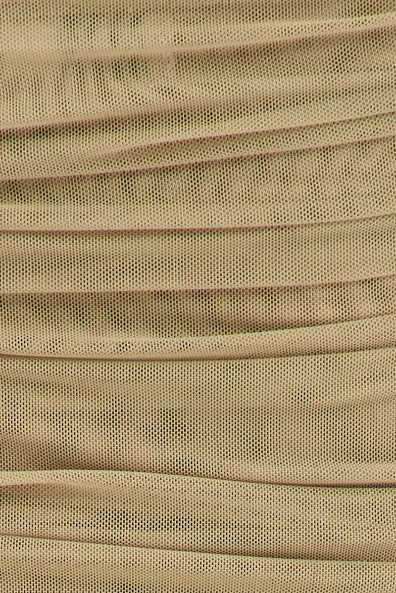 Green Mesh Bandeau Strapless Ruched Crop