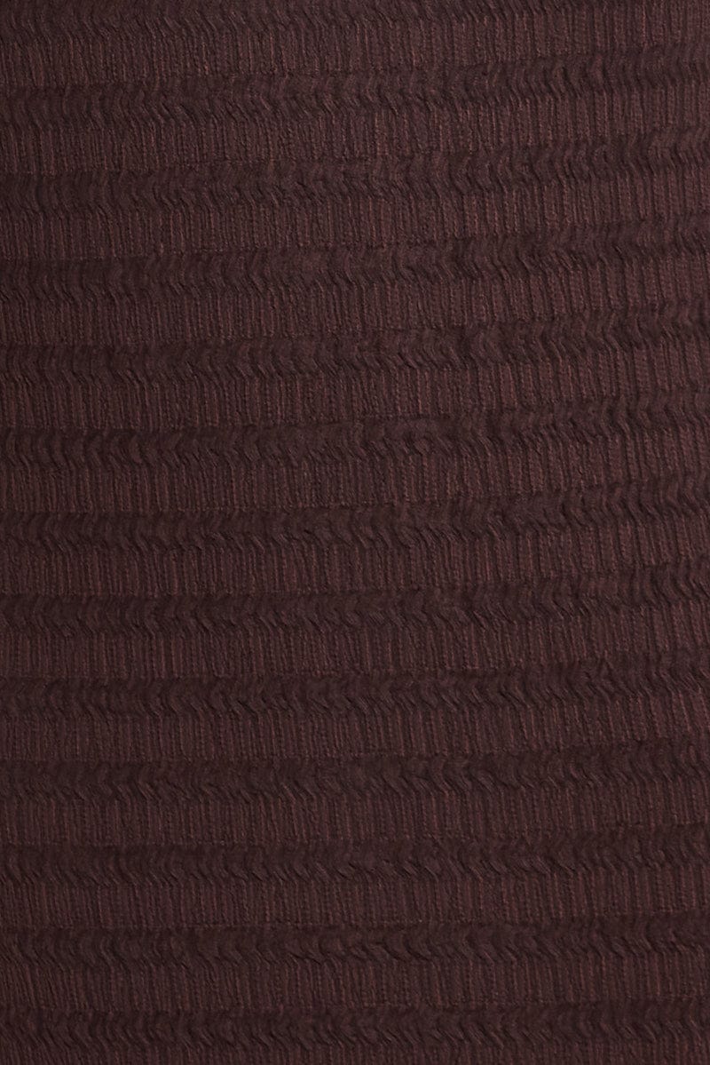 Brown Crop Shirt Long Sleeve Collar Textured