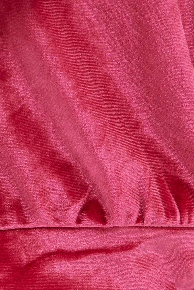 Hot Pink Velvet Jacket Long Sleeve Hoodie