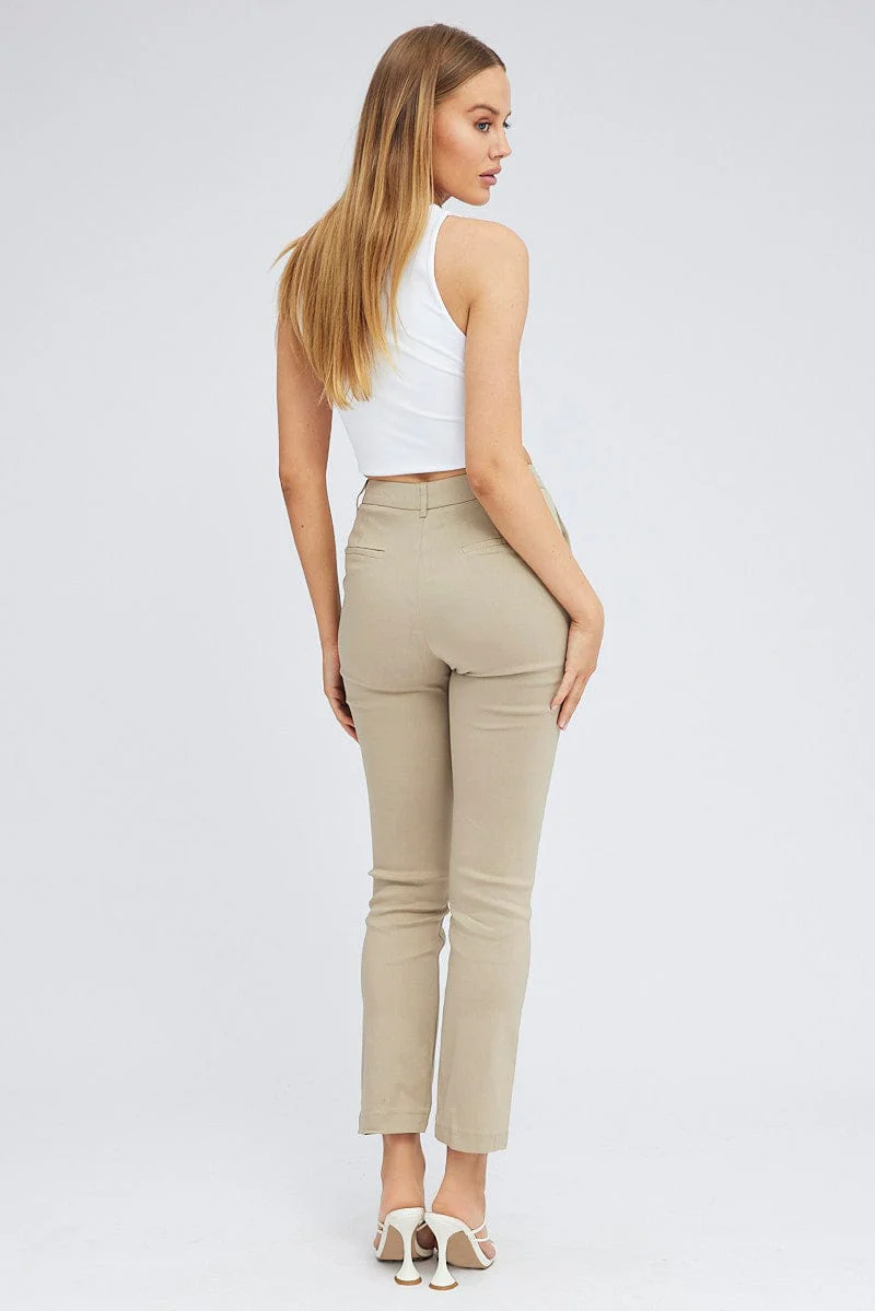 Beige Straight Fit Work Pants