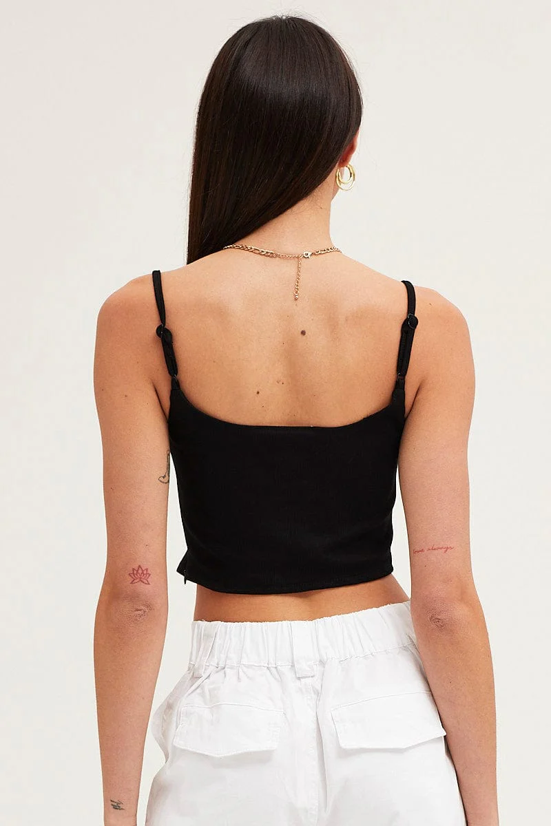 Black Rib Singlet Round Neck