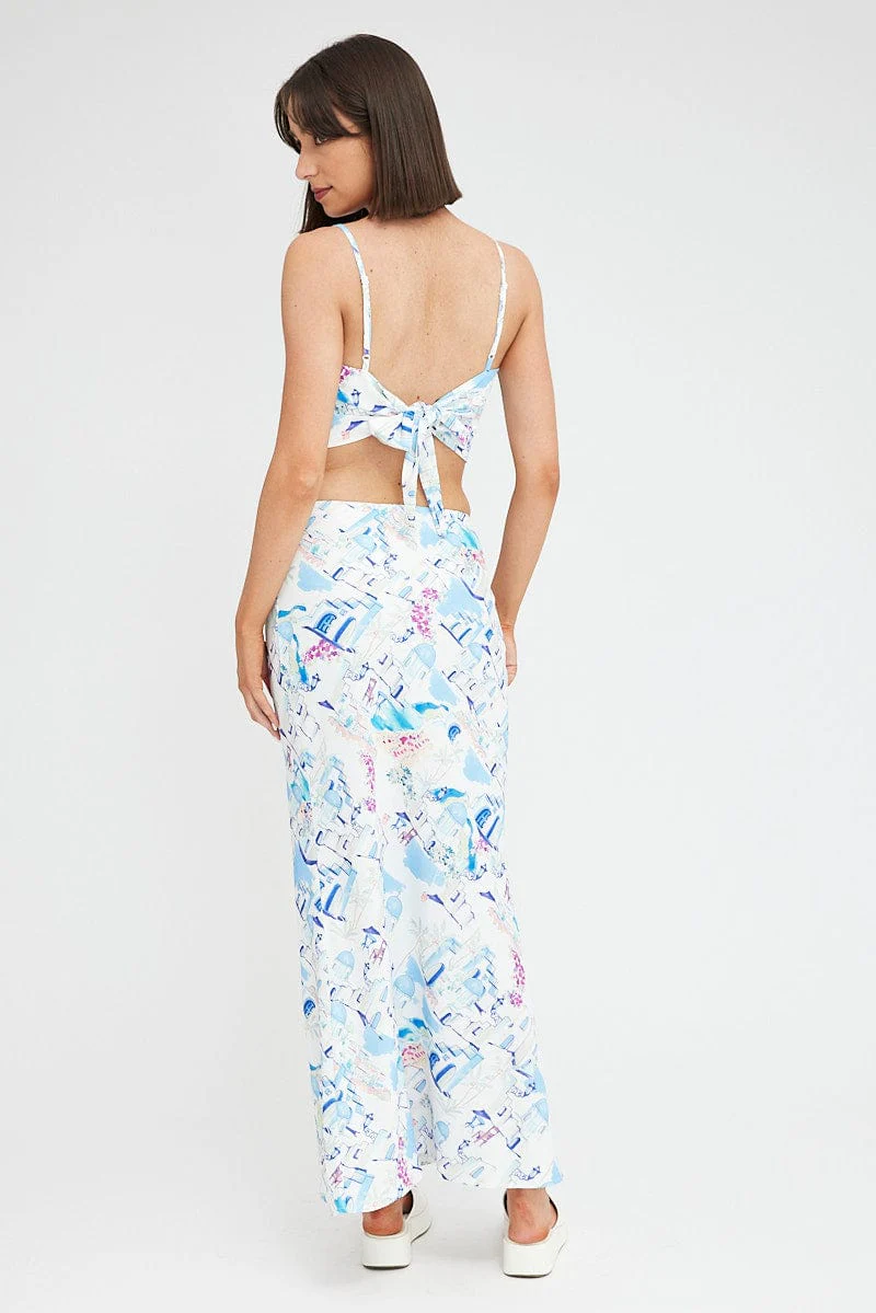 Blue Print Maxi Bias Skirt