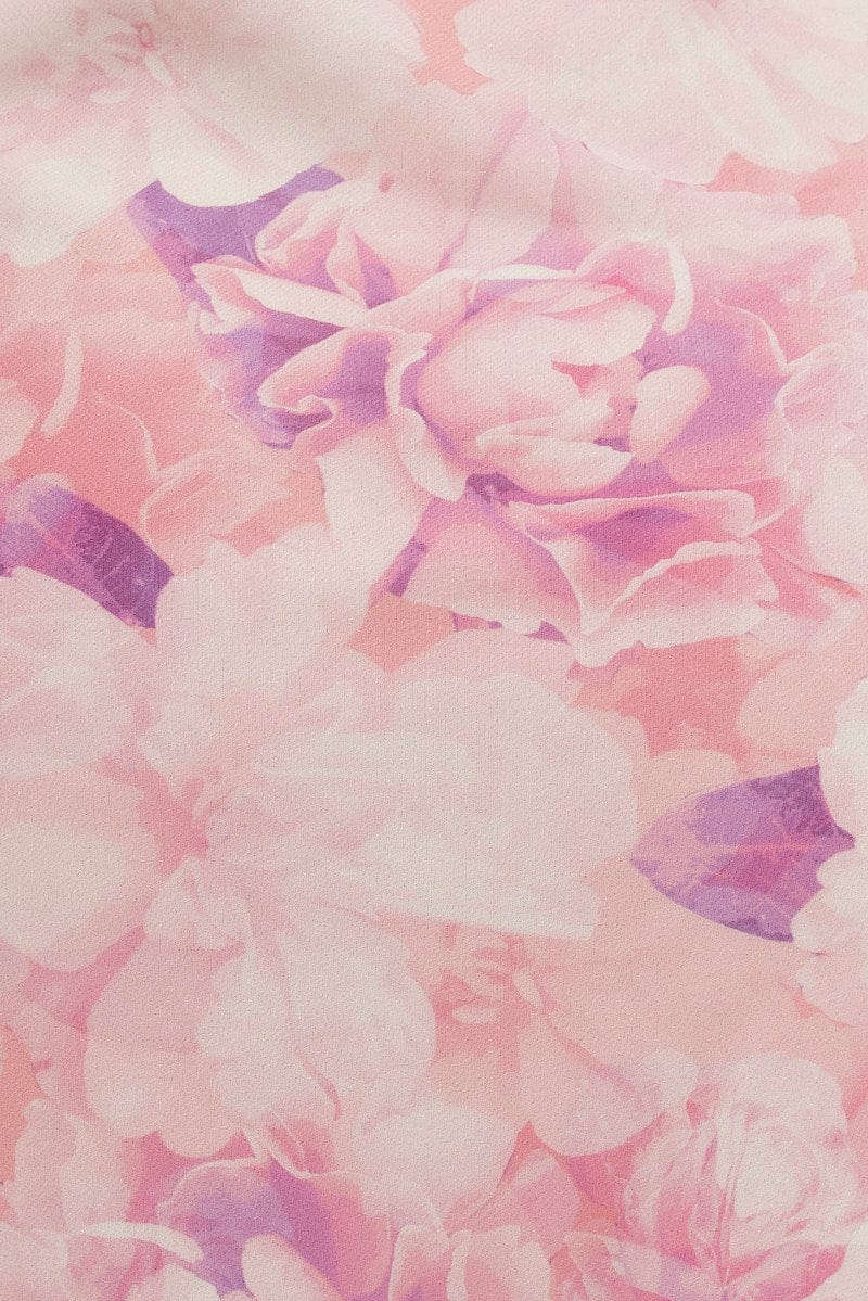 Pink Floral Midi Skirt Floral Printed Chiffon