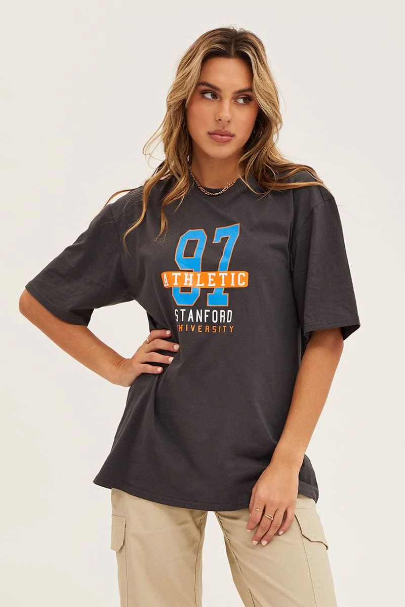 Grey Crew Neck Oversized Tee