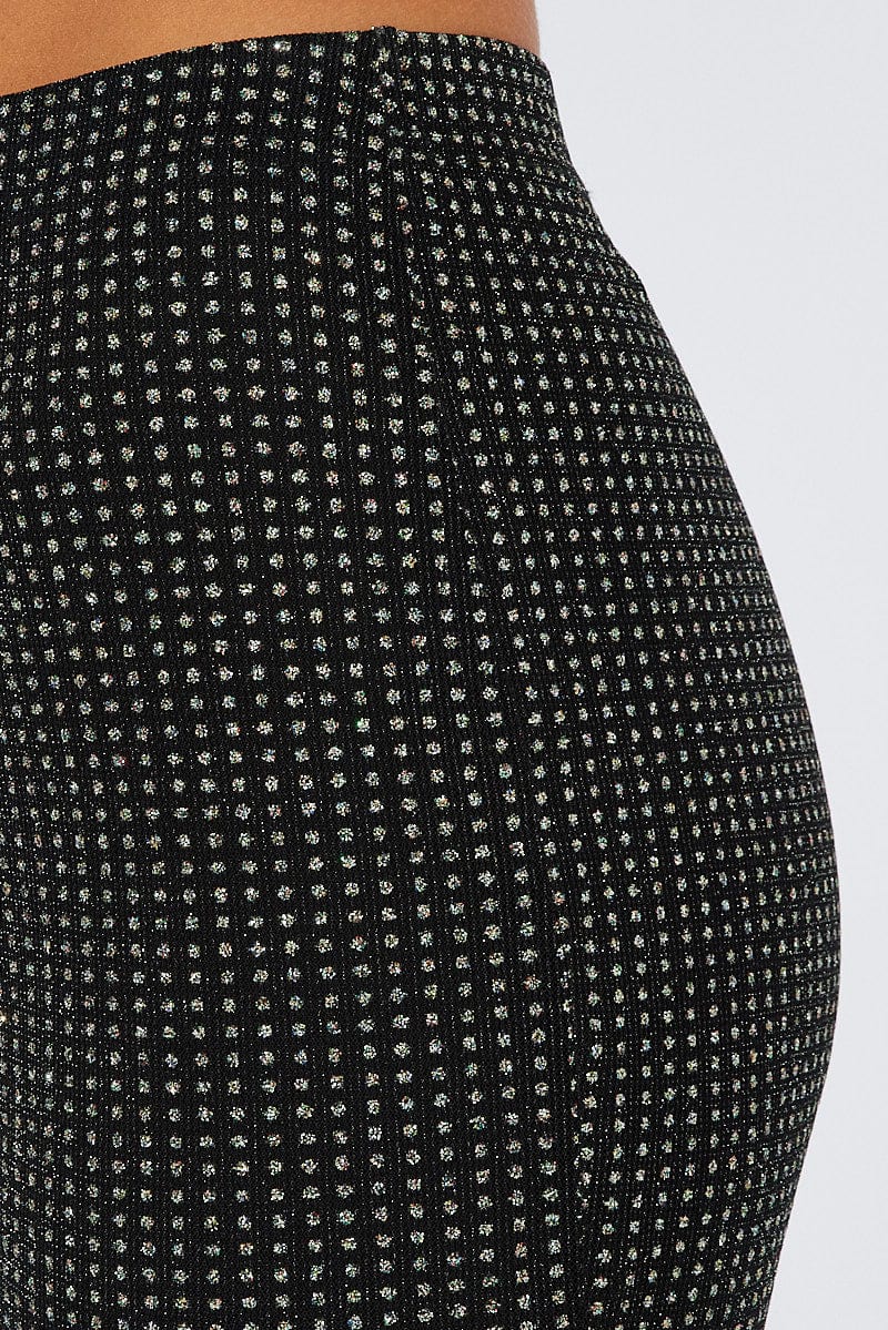 Black Flare Leg Pants Metallic
